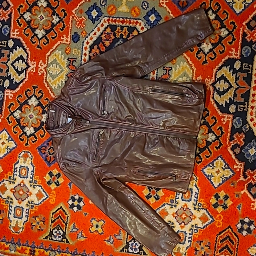Andrew Marc Men's M Motorcycle Leather Jacket Brown